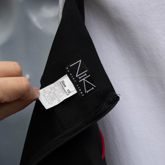 Vtg Niki Tango Dress 10 Halter Ruffled Tiered Hi Lo Black Red Salsa Ballroom USA - Picture 7 of 8